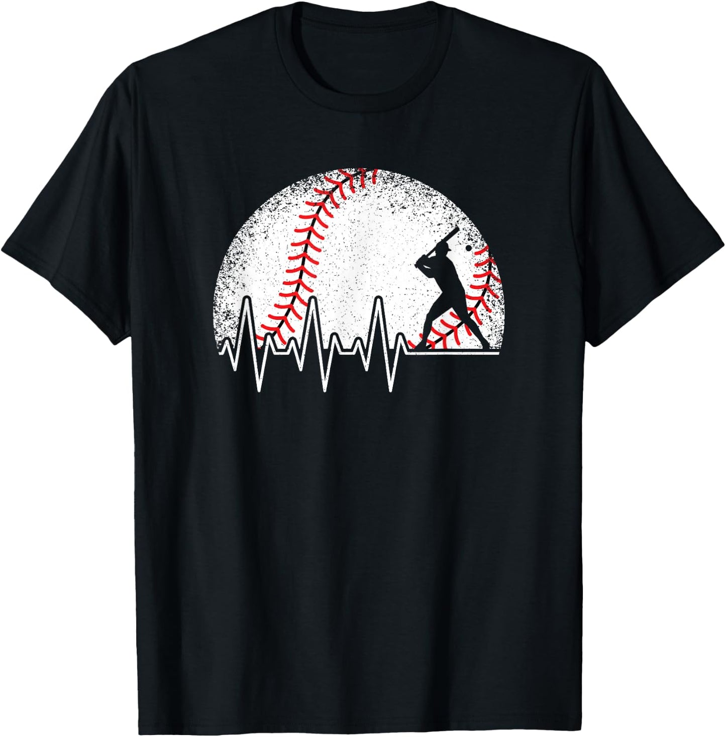 Baseball Heartbeat Baseball Player Ball Women Men Kids , black T-Shirt - T-Shirt | Black