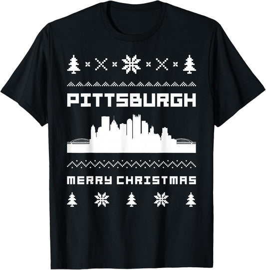 Pittsburgh Ugly Christmas Sweater T-Shirt - T-Shirt | Black