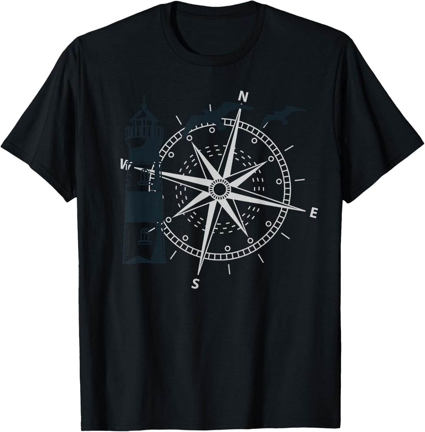 Segeln Kompass Windrose Leuchtturm T-Shirt - T-Shirt | Black