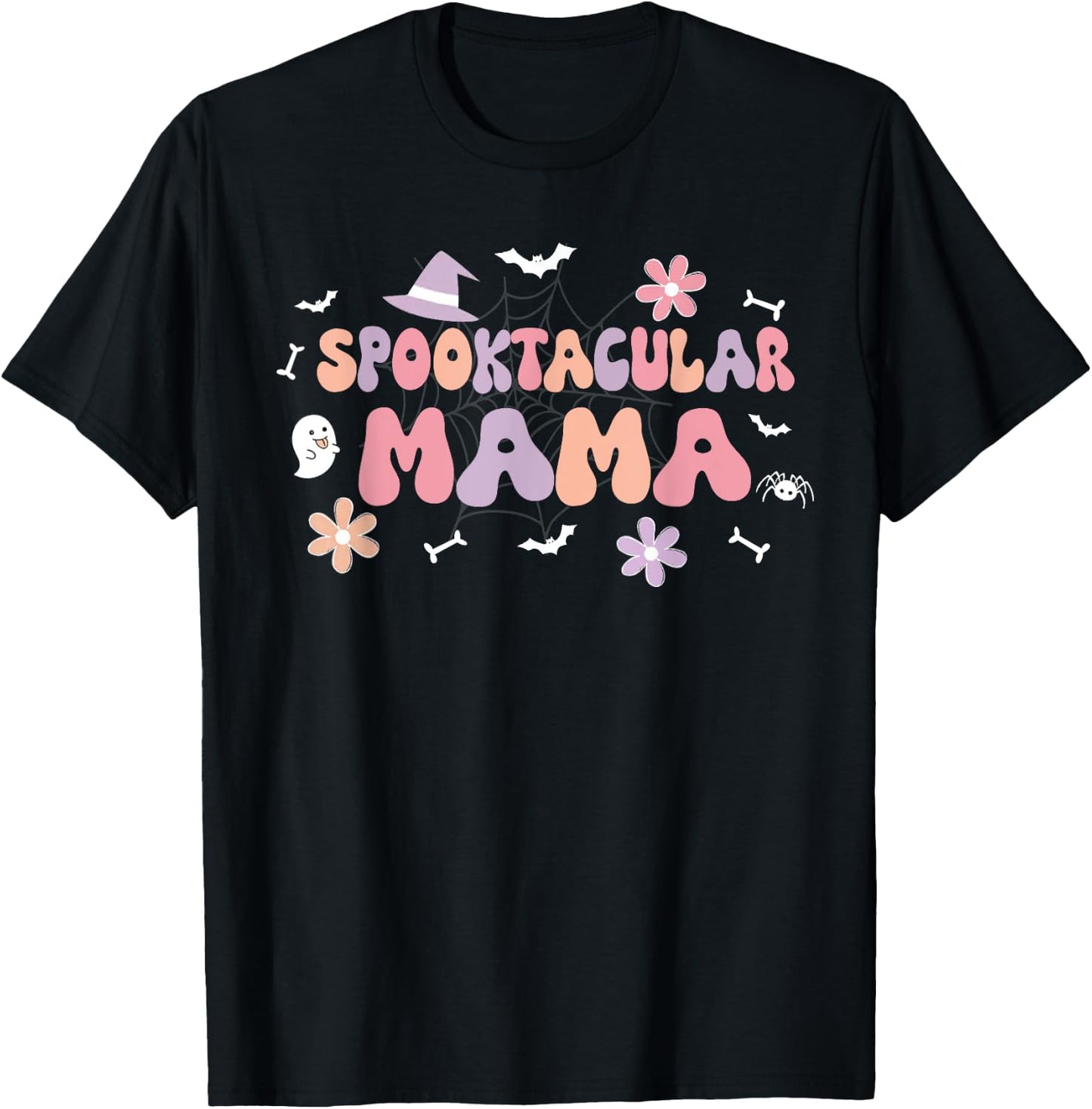 Spooktacular Mama Birthday Girl Cute Ghost Halloween T-Shirt - T-Shirt | Black