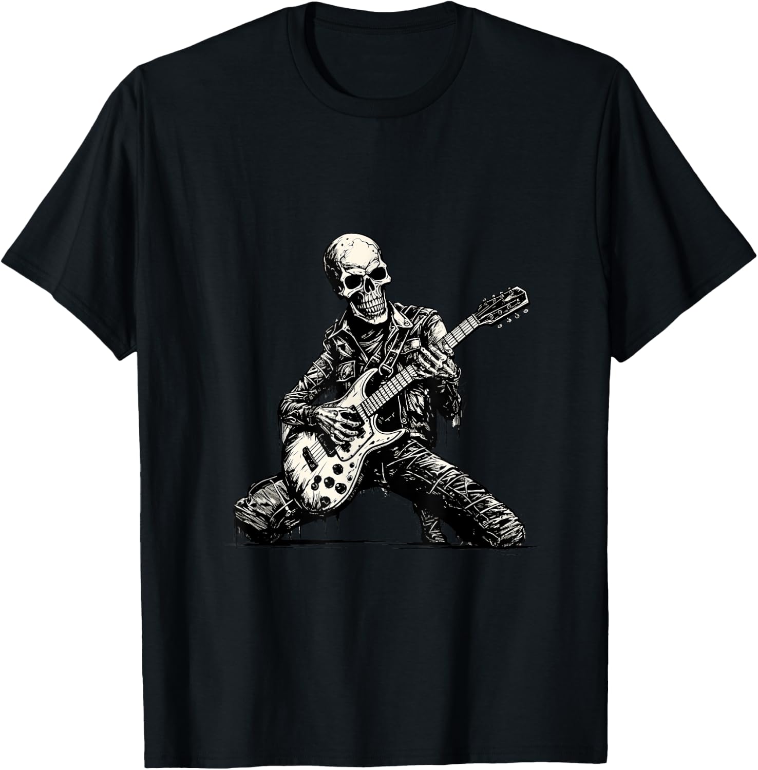 Skeleton Guitarist Skull Musician Guitar Rock Music T-Shirt - T-Shirt | Black