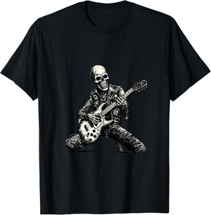 Skeleton Guitarist Skull Musician Guitar Rock Music T-Shirt - T-Shirt | Black