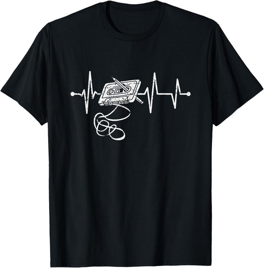 Retro Music Cassette Heartbeat Vintage Mixtape , black T-Shirt - T-Shirt | Black