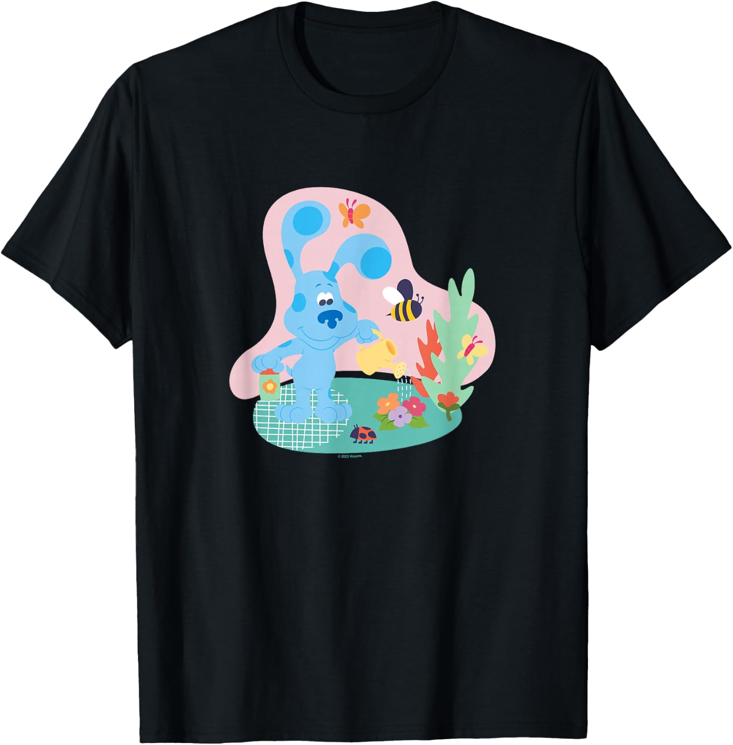 Blue's Clues & You Flower Garden With Blue Bees & Butterfly T-Shirt - T-Shirt | Black