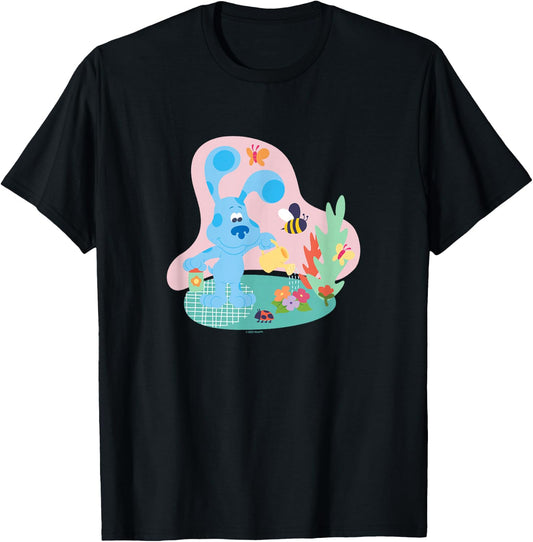 Blue's Clues & You Flower Garden With Blue Bees & Butterfly T-Shirt - T-Shirt | Black