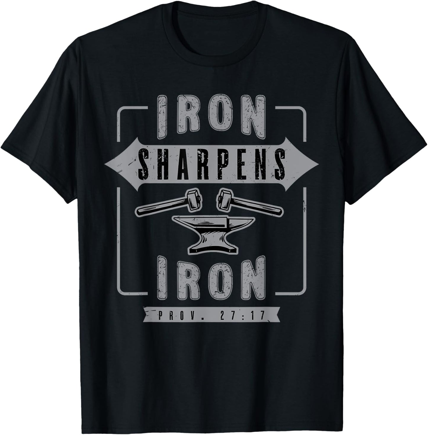 Religious Christian Iron Sharpens Faith Proverbs Bible Verse T-Shirt - T-Shirt | Black