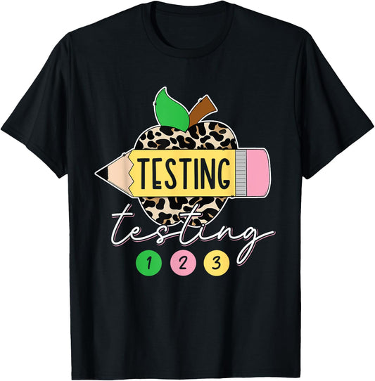 Testing Testing 123 Leopard Test Day For Teachers Students T-Shirt - T-Shirt | Black