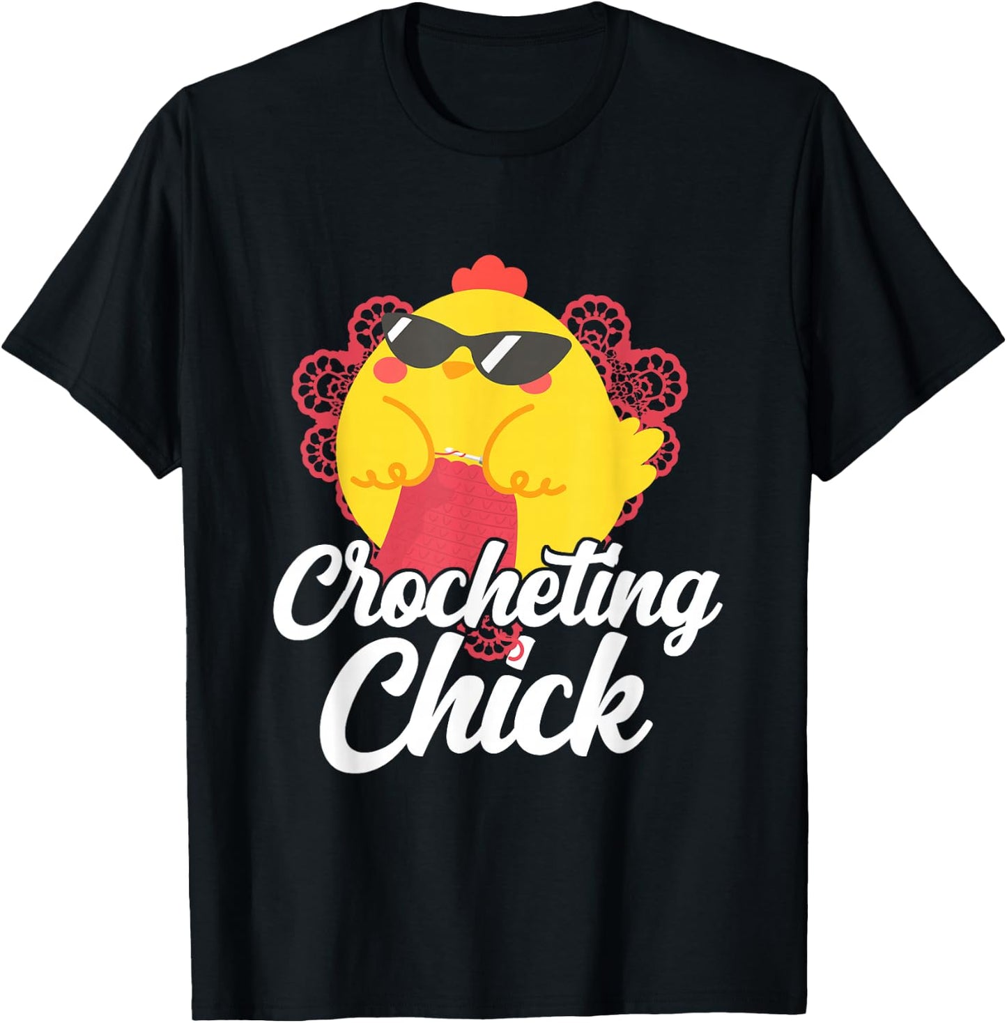 Crocheting Chicken Girl Crocheting Chick T-Shirt - T-Shirt | Black