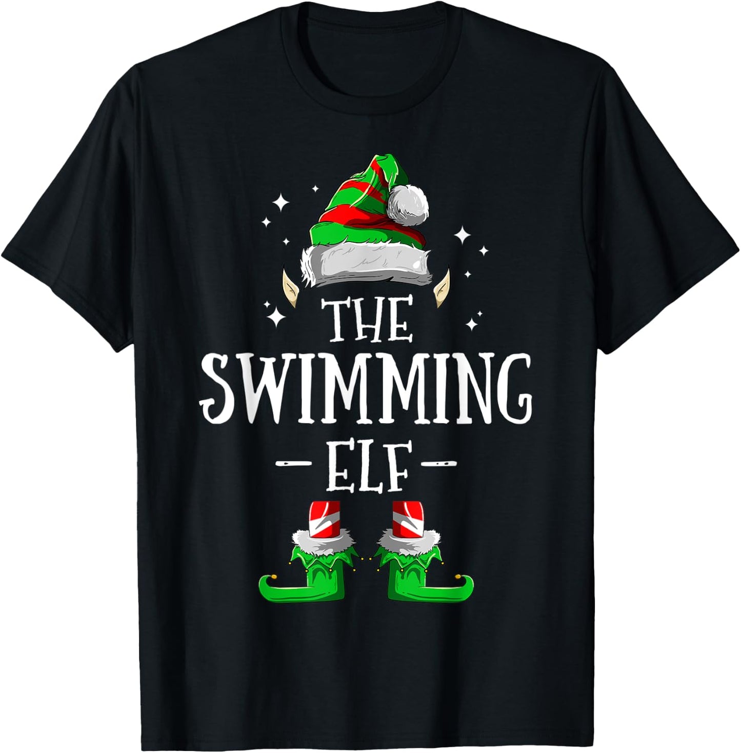 The Swimming Elf Matching Family Group Christmas Pajama T-Shirt - T-Shirt | Black