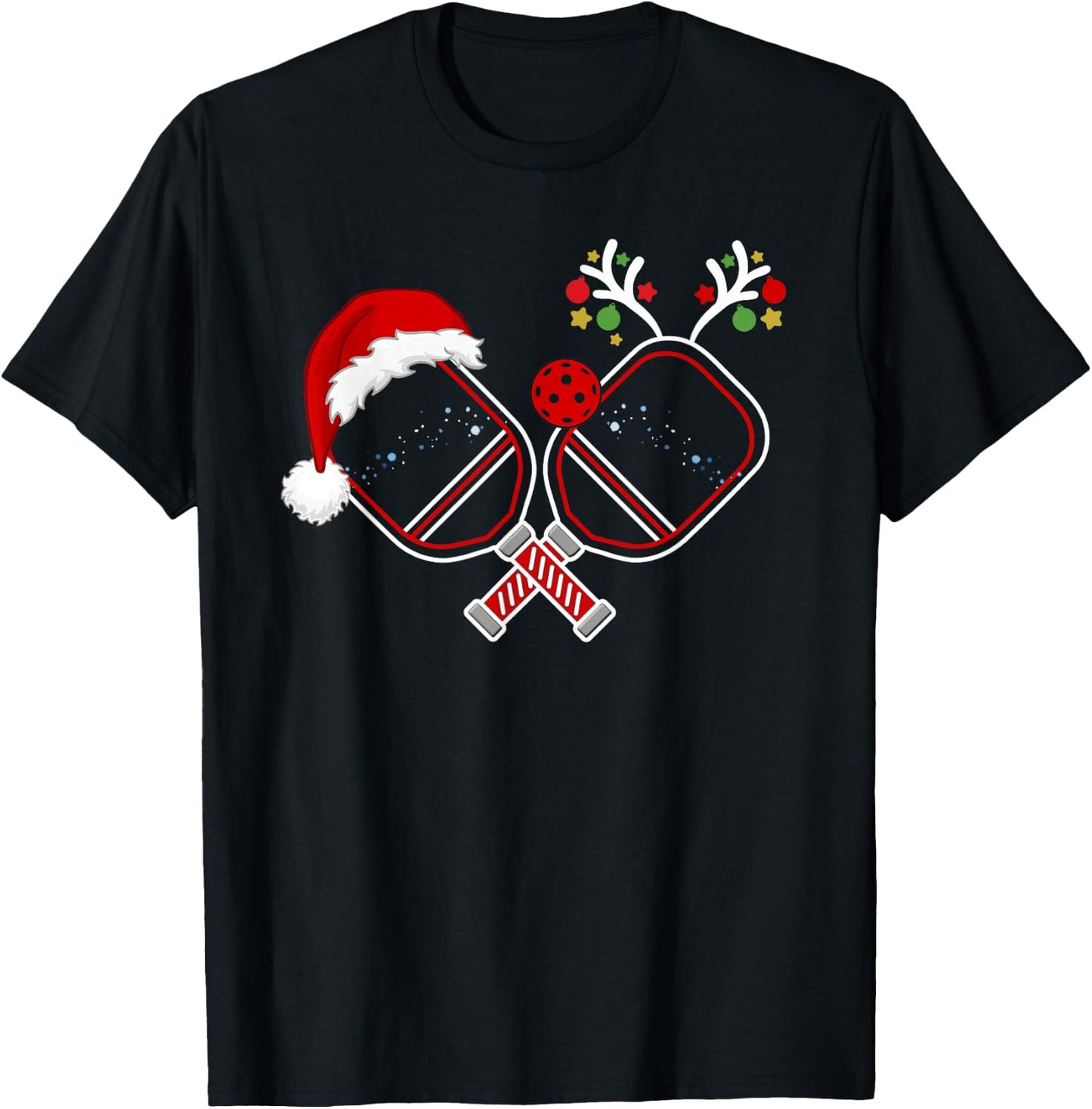 Pickleball Christmas Santa Hat Reindeer Christmas Pickleball T-Shirt - T-Shirt | Black