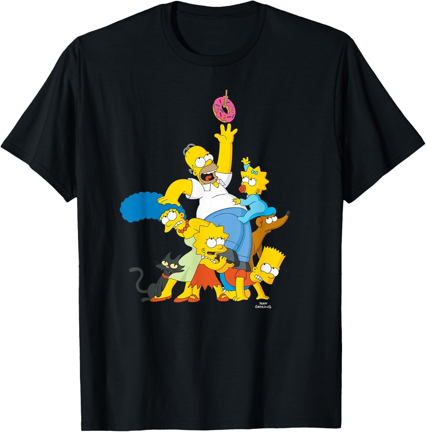 The Simpsons Family Donut Reach , black T-Shirt - T-Shirt | Black