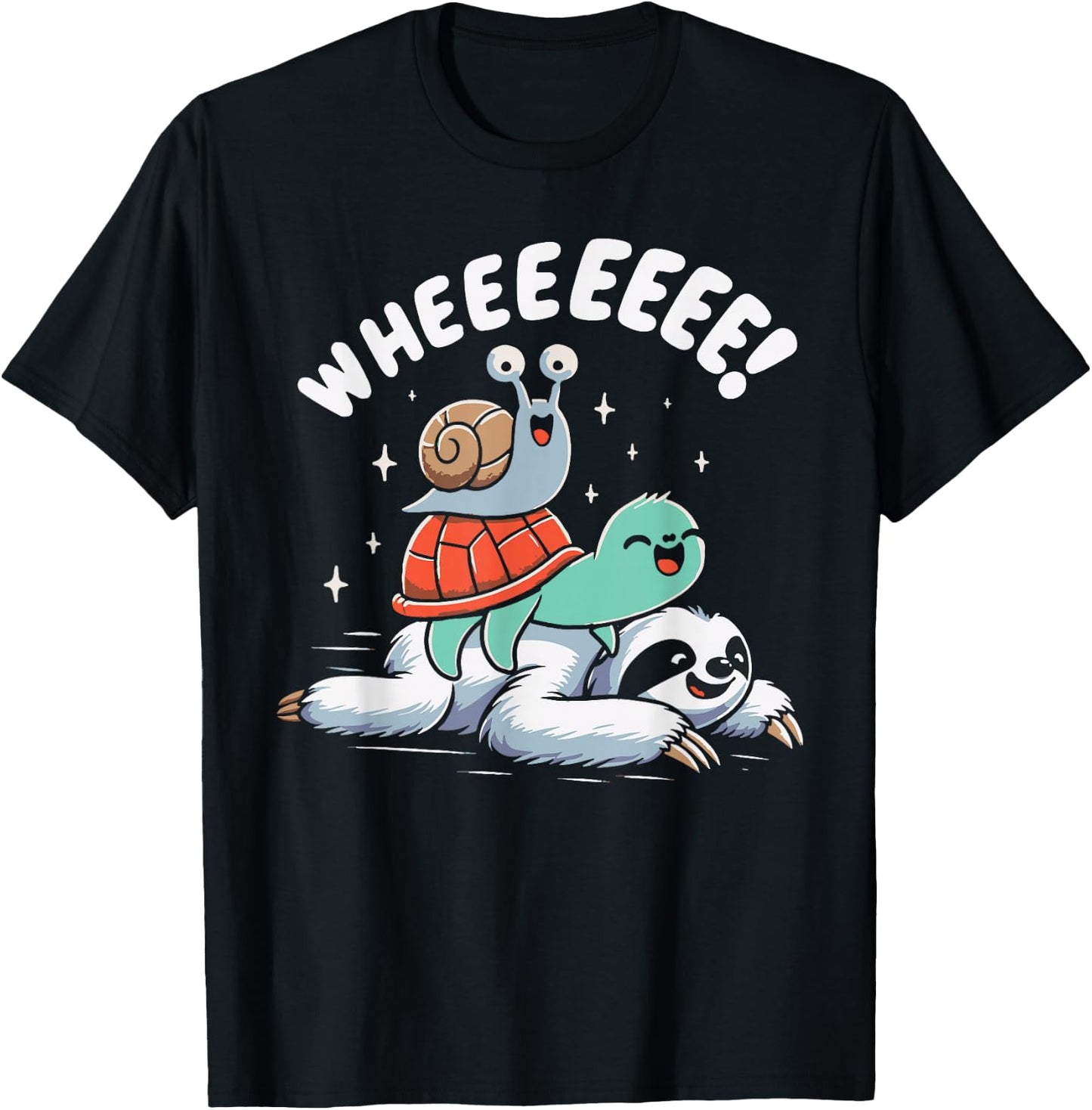 Sloth Snail Turtle Wheeee! Funny Slow Animals T-Shirt - T-Shirt | Black