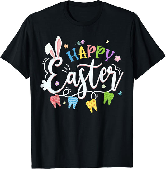 Happy Easter Dentist Bunny Teeth Dental Hygiene T-Shirt - T-Shirt | Black