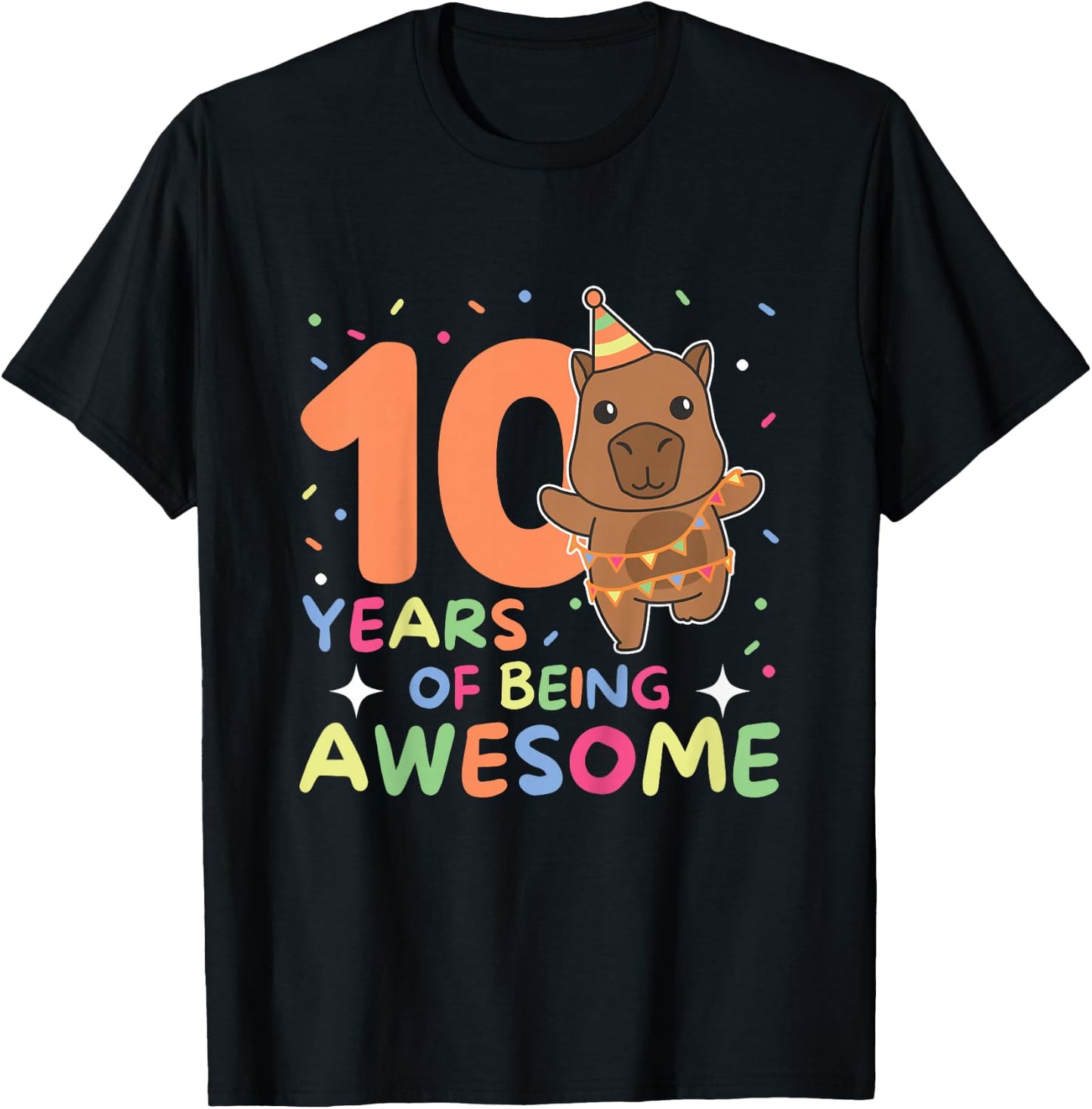 Kids 10th Birthday Capybara Kids Ten Years Old , black T-Shirt - T-Shirt | Black