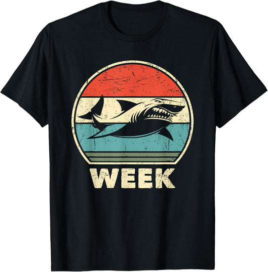 Funny Sharks Lover Week Retro Vintage Shark T-Shirt - T-Shirt | Black