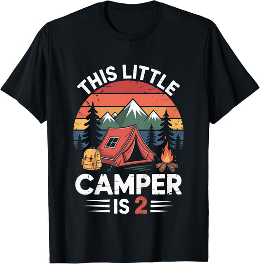 Kids This Little Camper is 2 Year Old Camping 2nd Birthday Party T-Shirt - T-Shirt | Black