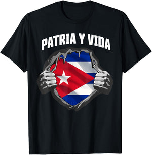 Patria Y Vida SOS Cuba Flag Free Cuba T-Shirt - T-Shirt | Black