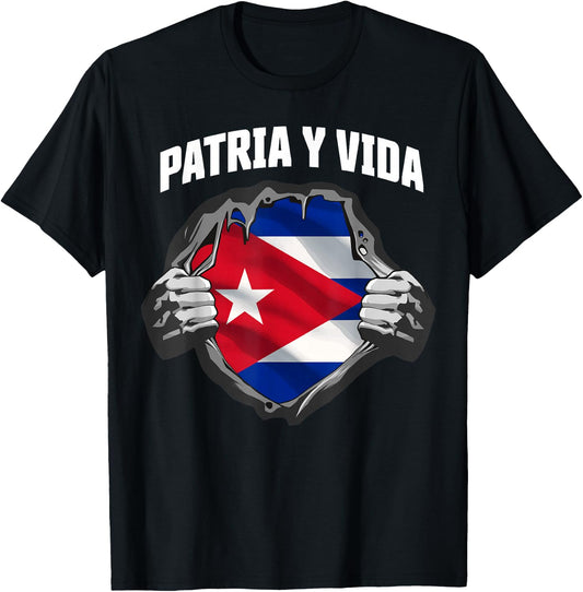 Patria Y Vida SOS Cuba Flag Free Cuba T-Shirt - T-Shirt | Black