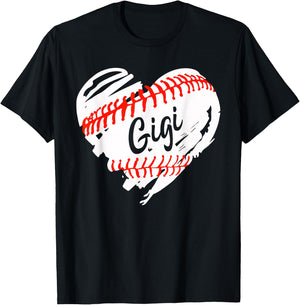 Baseball Heart Baseball Gigi Women Softball Mom Short T-Shirt - T-Shirt | Black
