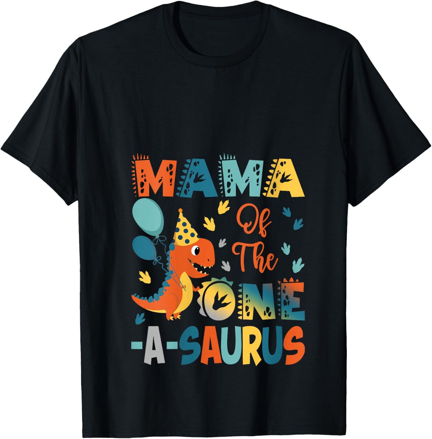 Mama Of The One-A-Saurus 2Nd Birthday Dinosaur Party V-Neck T-Shirt - T-Shirt | Black