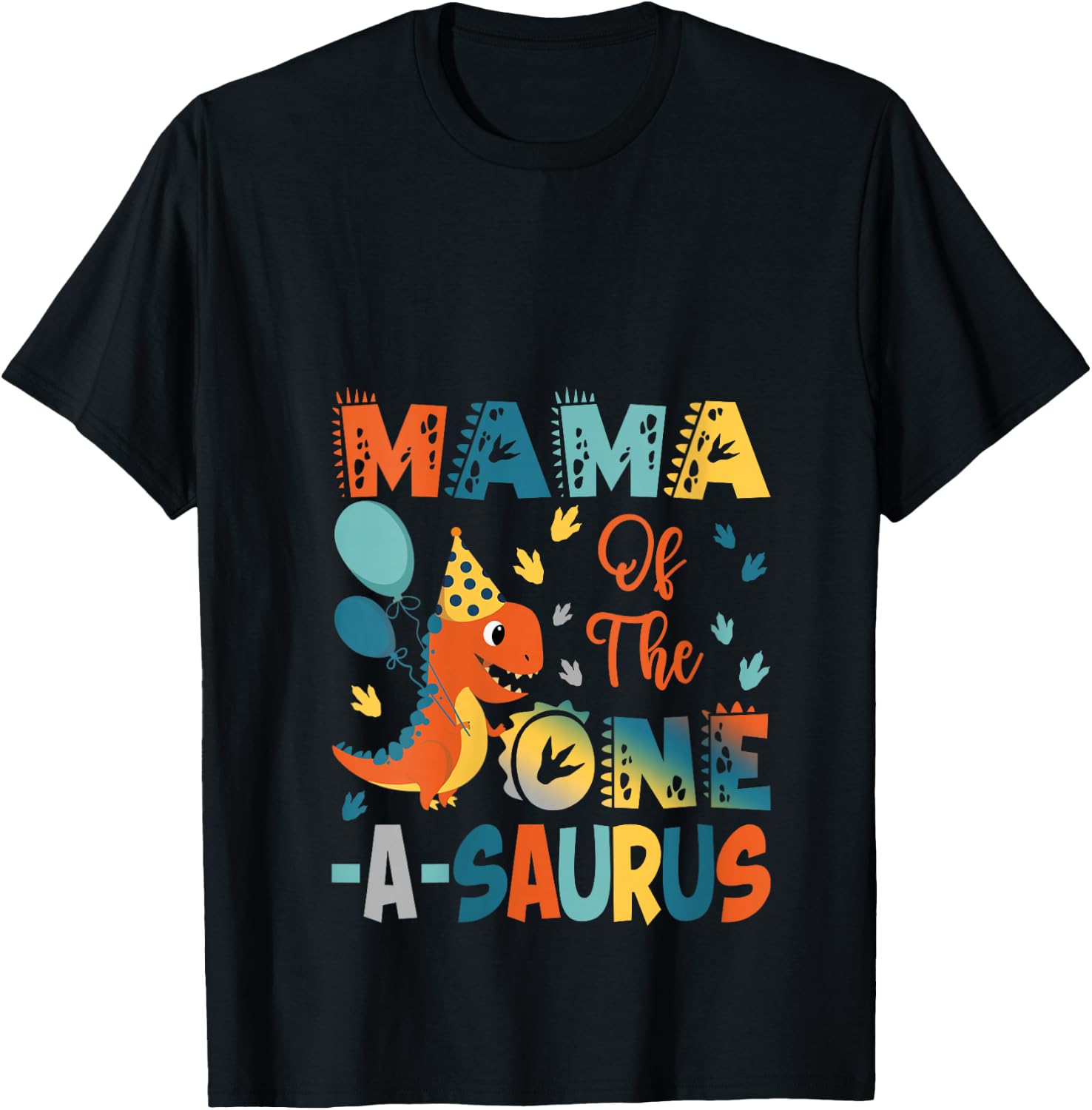Mama Of The One-A-Saurus 2Nd Birthday Dinosaur Party V-Neck T-Shirt - T-Shirt | Black