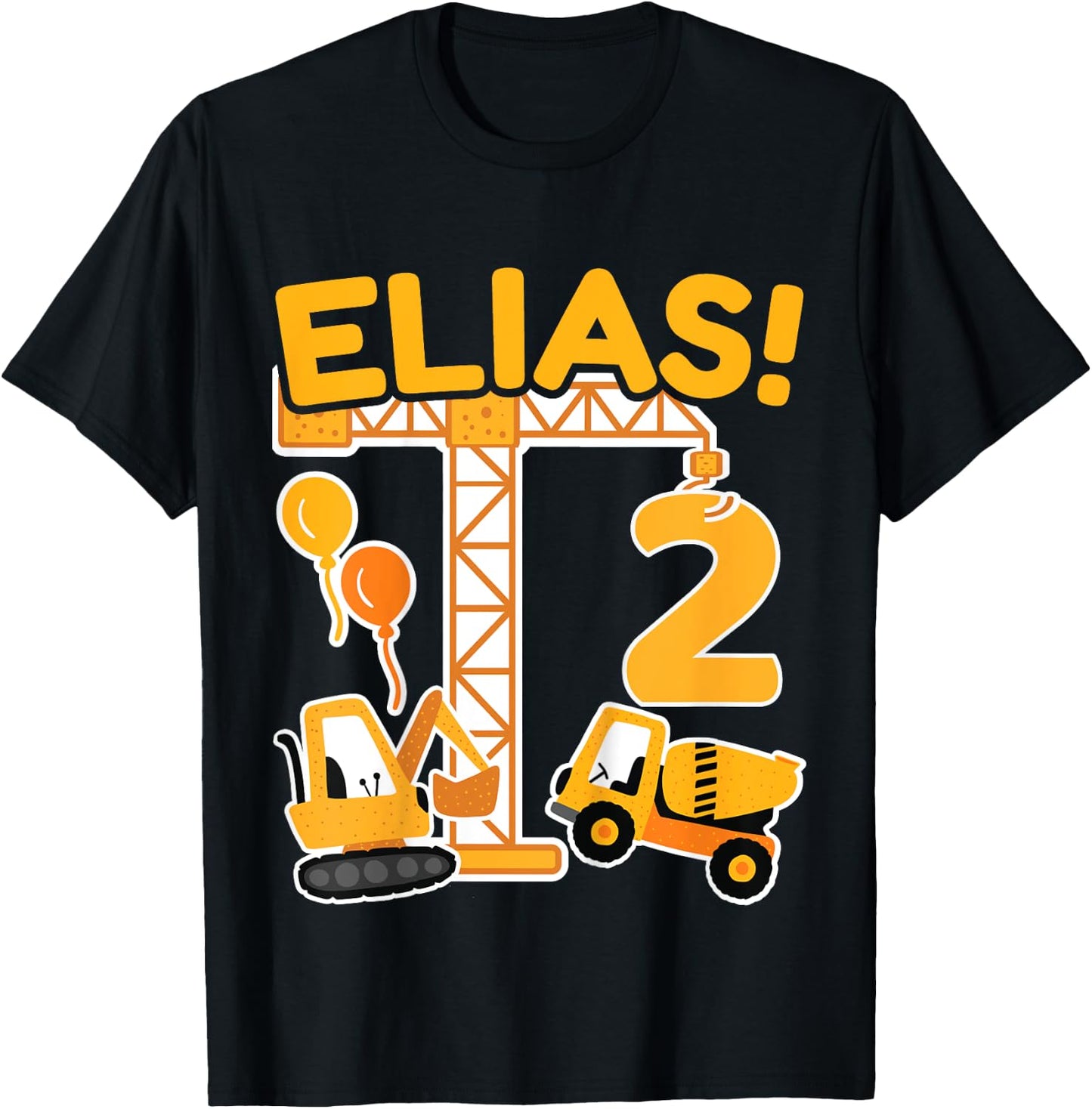 Kinder 2. Geburtstag Vorname Elias Bagger Deko Geschenk Jungen T-Shirt - T-Shirt | Black