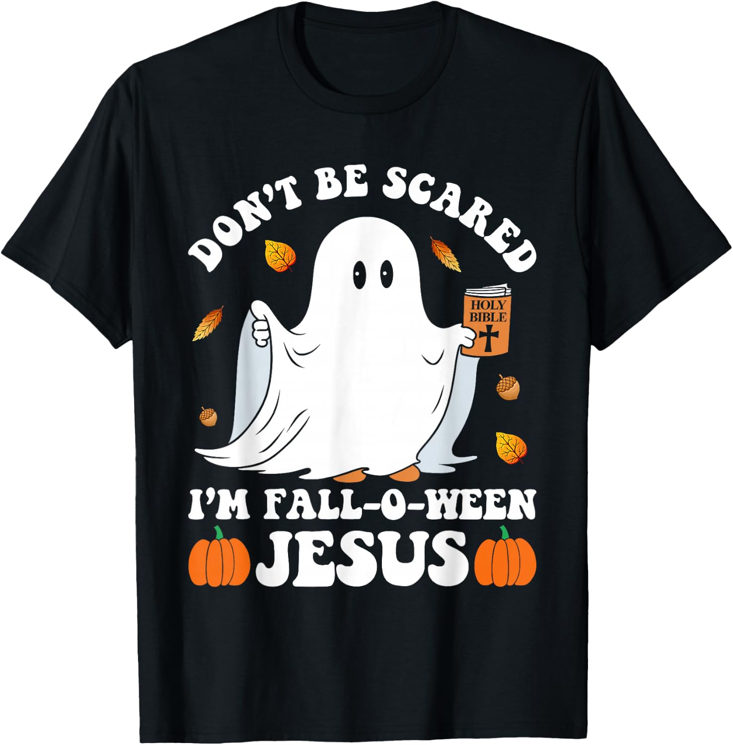 Cute Ghost Christian Halloween Fall-O-Ween Jesus Pumpkin T-Shirt - T-Shirt | Black