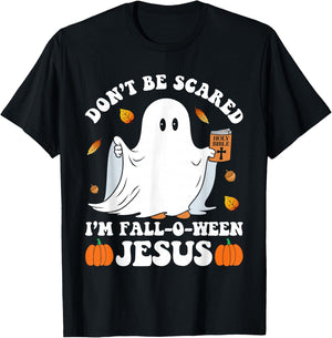 Cute Ghost Christian Halloween Fall-O-Ween Jesus Pumpkin T-Shirt - T-Shirt | Black