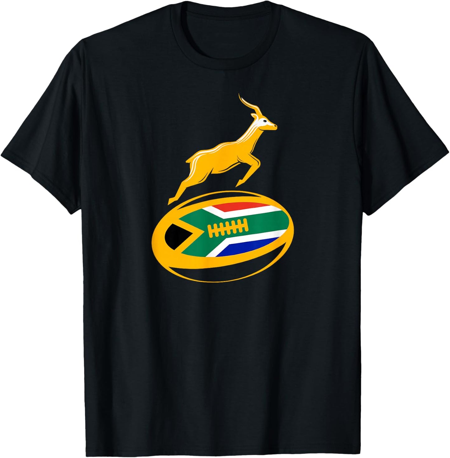 Springbok Rugbyball & Südafrikanische Flagge, Herren, Damen und Kinder T-Shirt - T-Shirt | Black