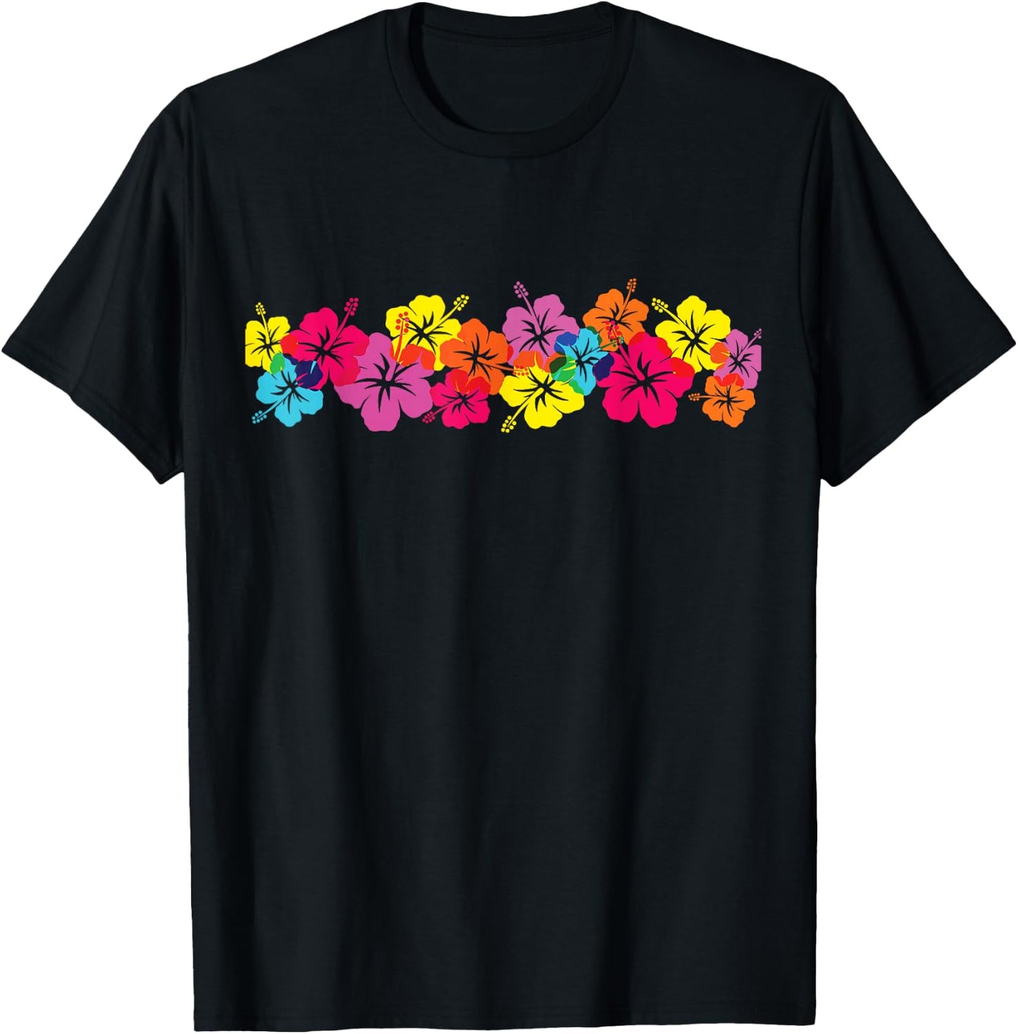 Surfer Style Vintage Hibiscus Flower Row Vintage Beach T-Shirt - T-Shirt | Black