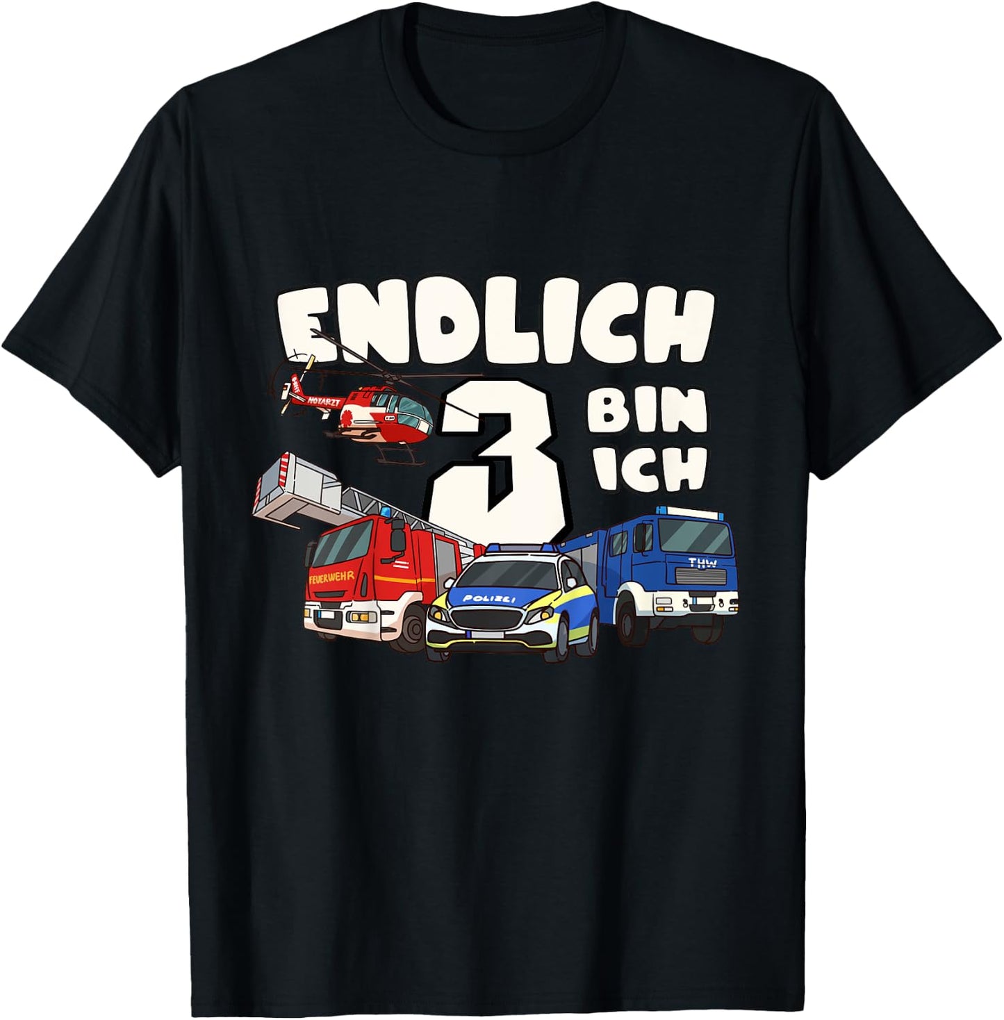 3. Geburtstag Polizei, Feuerwehr, THW & Rettungsdienst T-Shirt - T-Shirt | Black