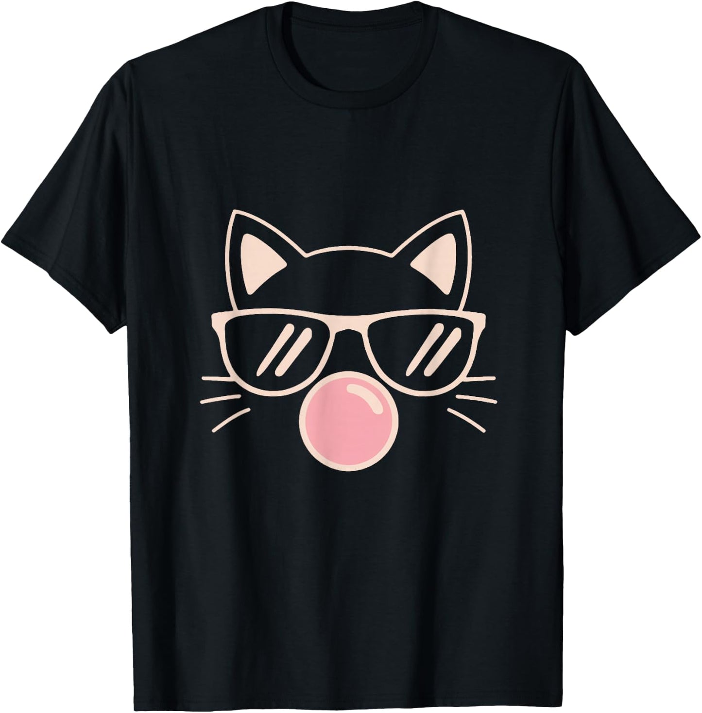 Cute Cat Graphic Bubble Gum Cat Lover Cat Mom Cat Dad T-Shirt - T-Shirt | Black