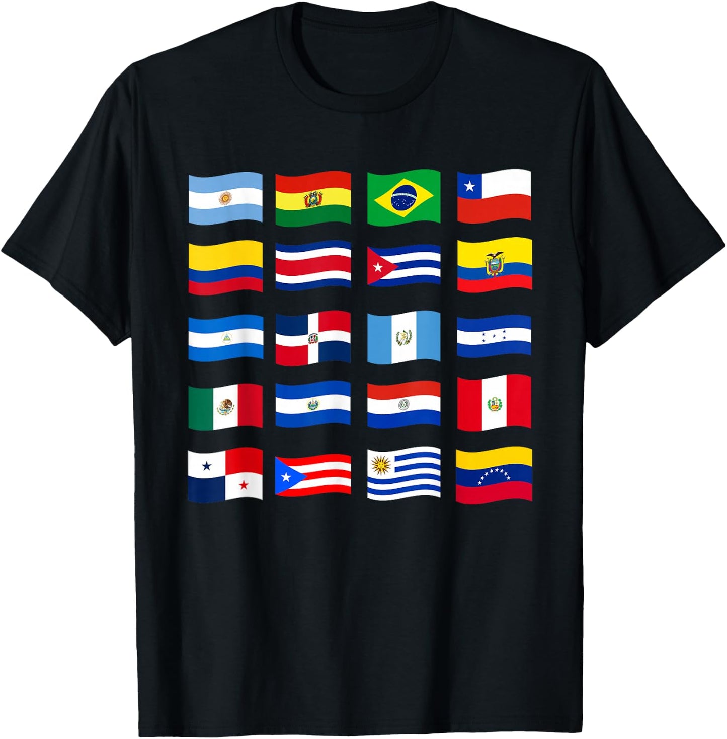 Hispanic Heritage Month National Latino Countries Flags T-Shirt - T-Shirt | Black