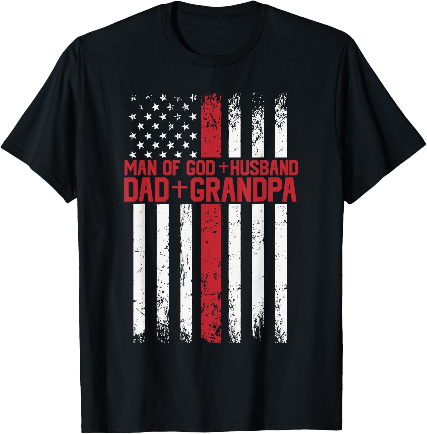 Cross American Flag Man Of God Husband Dad Grandpa Christian T-Shirt - T-Shirt | Black
