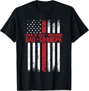 Cross American Flag Man Of God Husband Dad Grandpa Christian T-Shirt - T-Shirt | Black