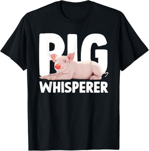 Cute Pig Whisperer Design Women Farmer Pig Lovers T-Shirt - T-Shirt | Black