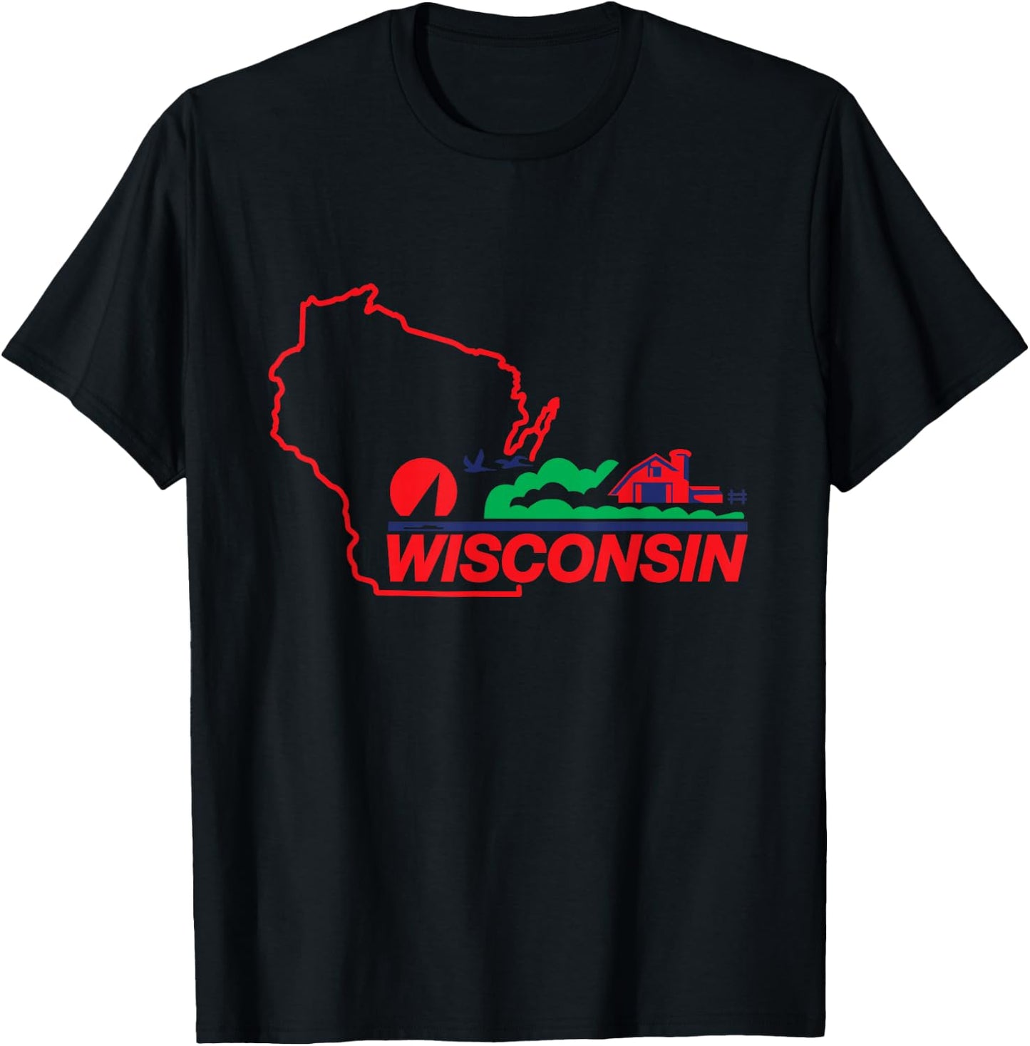 Wisconsin License Plate Wi Outline Red T-Shirt - T-Shirt | Black