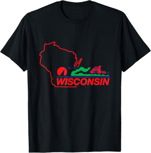 Wisconsin License Plate Wi Outline Red T-Shirt - T-Shirt | Black