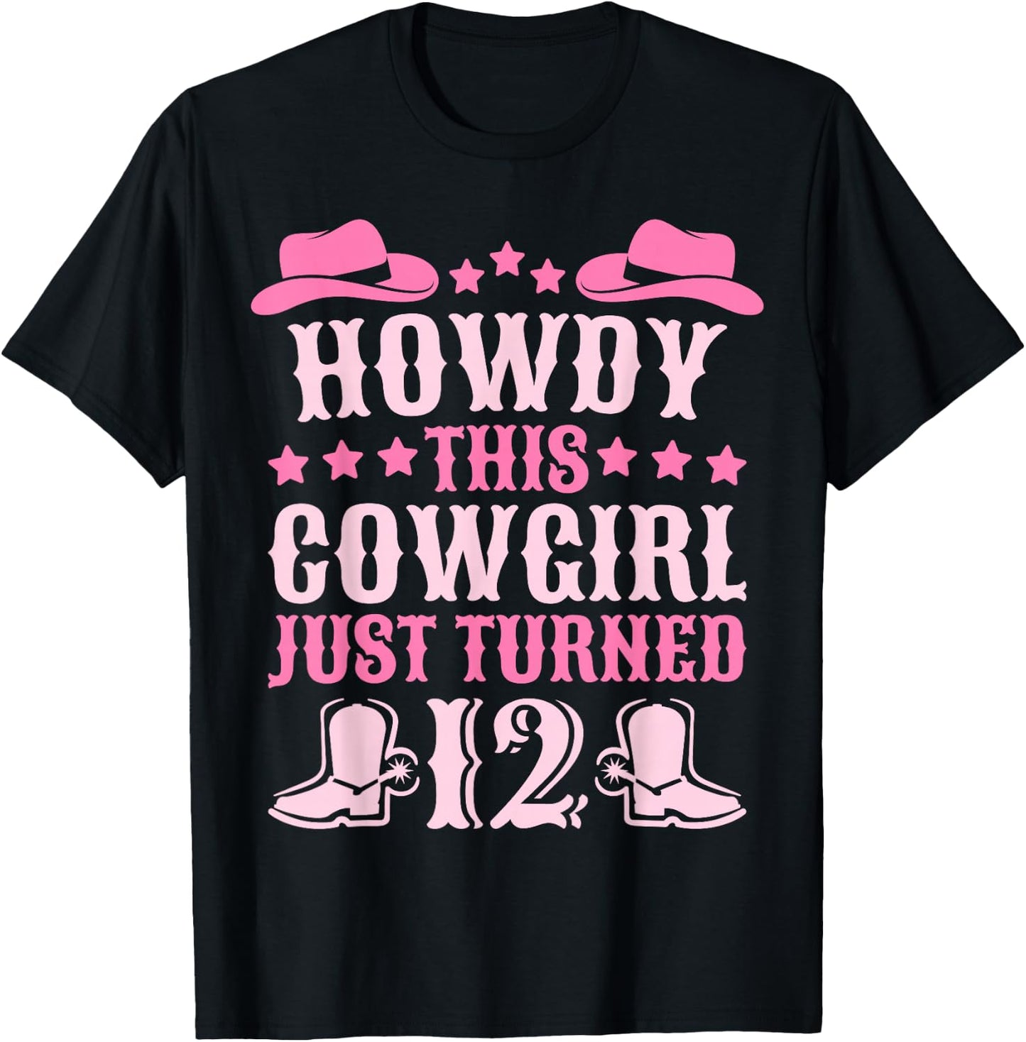 12yr Birthday Cowgirl Western 12 Year Old Girl 12th Birthday T-Shirt - T-Shirt | Black