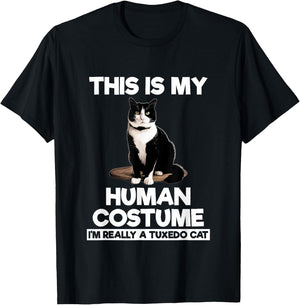Funny Tuxedo Cat Shirt Halloween This Is My Human Costume T-Shirt - T-Shirt | Black