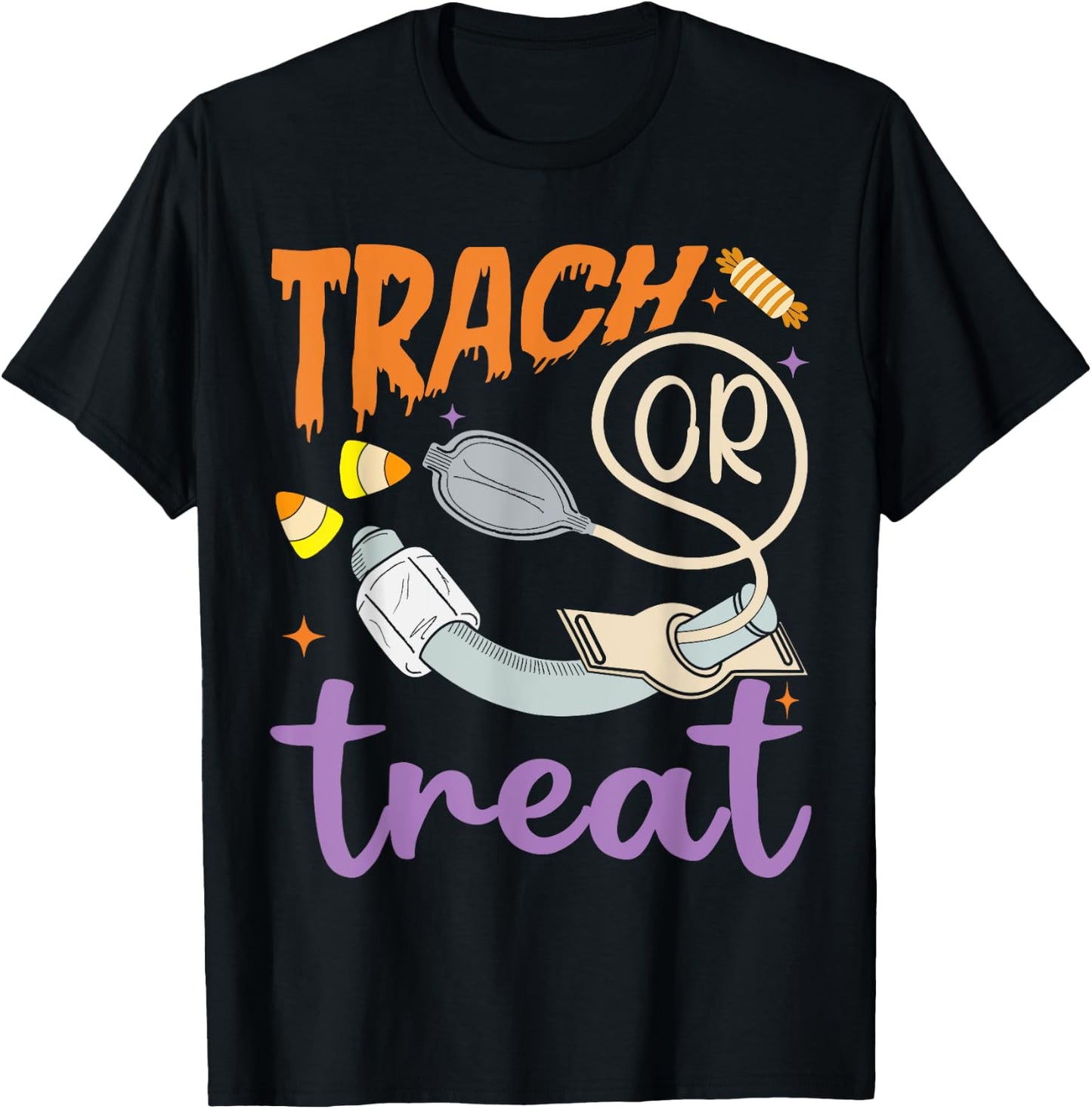 Trach Or Treat Nurse Respiratory Therapist ICU RN Halloween T-Shirt - T-Shirt | Black