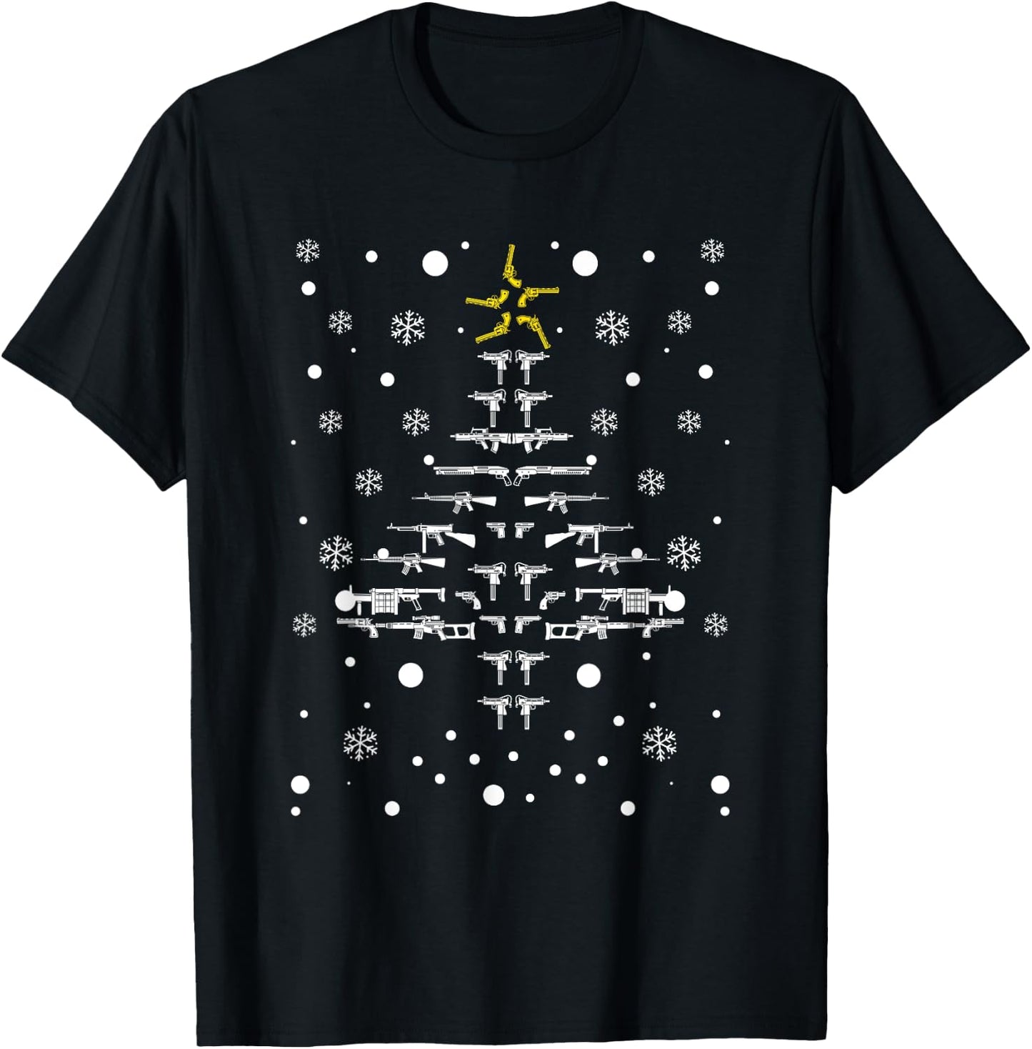 Guns Christmas Tree Xmas Gun PJs Pajamas Military Veteran T-Shirt - T-Shirt | Black