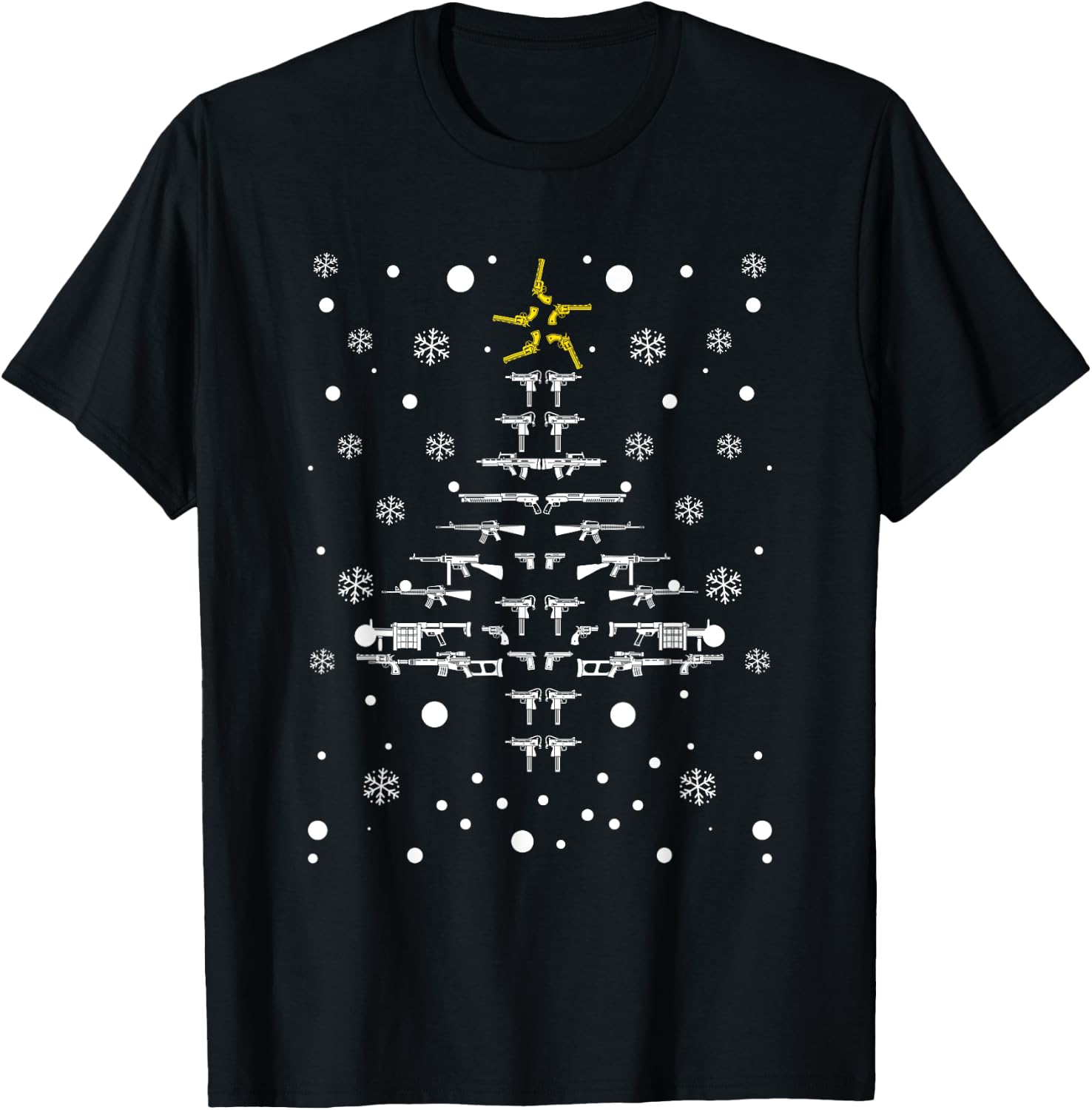 Guns Christmas Tree Xmas Gun PJs Pajamas Military Veteran T-Shirt - T-Shirt | Black