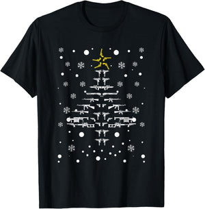 Guns Christmas Tree Xmas Gun PJs Pajamas Military Veteran T-Shirt - T-Shirt | Black