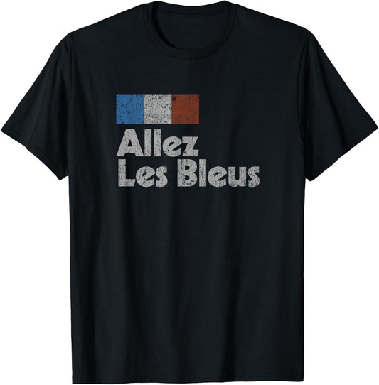 Retro France Soccer Shirt 2018 French Flag ALLEZ LES BLEUS T-Shirt - T-Shirt | Black