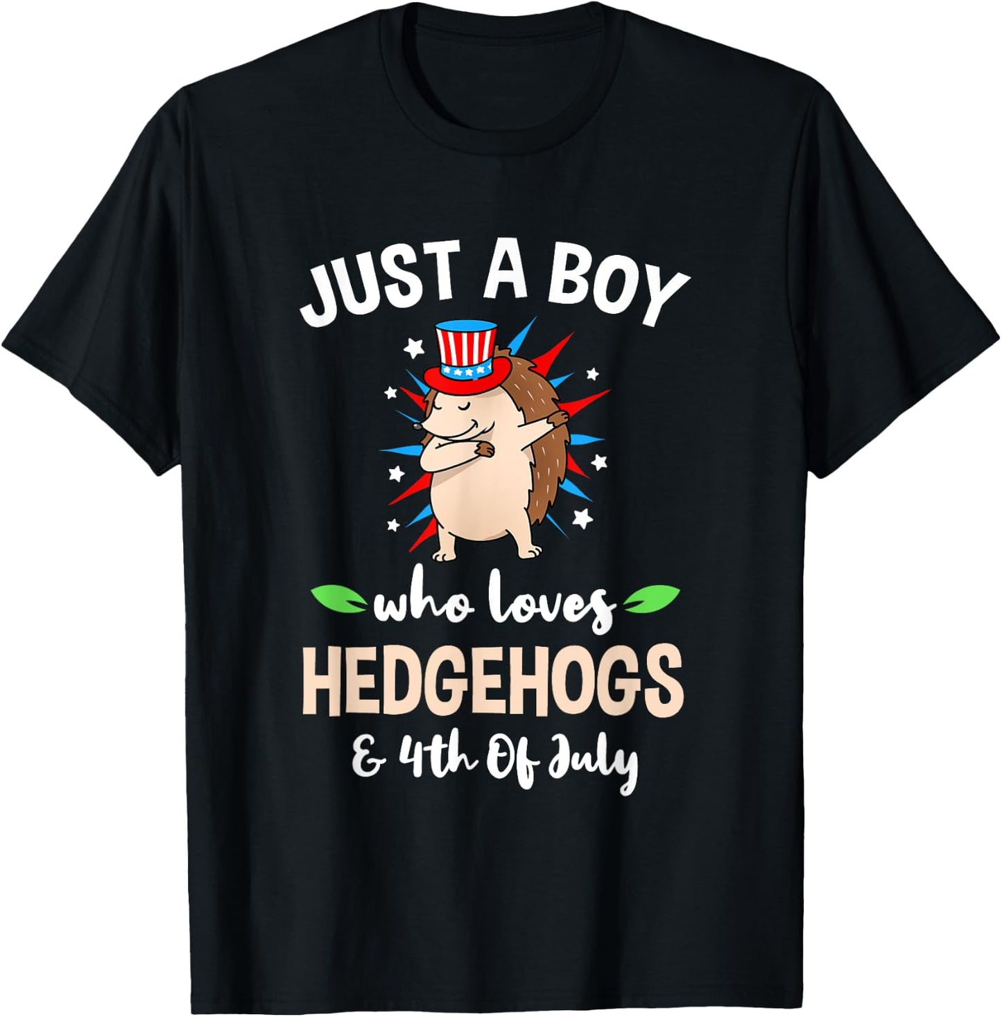 Just A Boy Who Loves Hedgehogs And 4th Of July T-Shirt - T-Shirt | Black