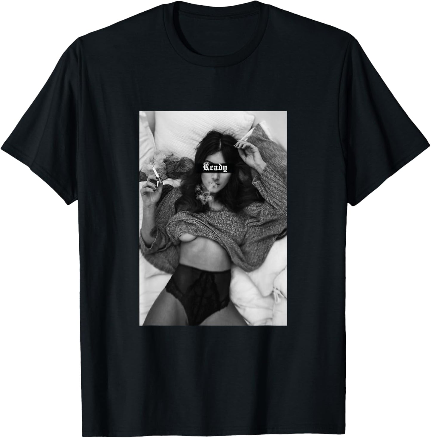 schwarz Weiß t shirt Motiv sexy Frau ist bereit interwäsche T-Shirt - T-Shirt | Black