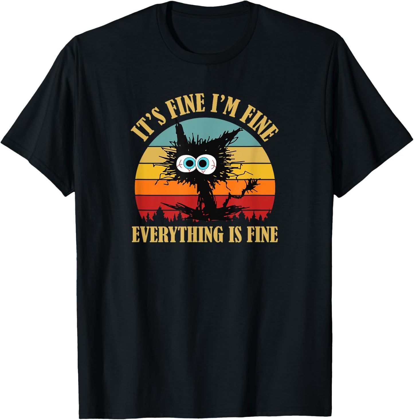 Funny Sarcastic Retro Sunset Cat Apparel -Adults Black Small Classic Fit Short Sleeve T-Shirt - T-Shirt | Black