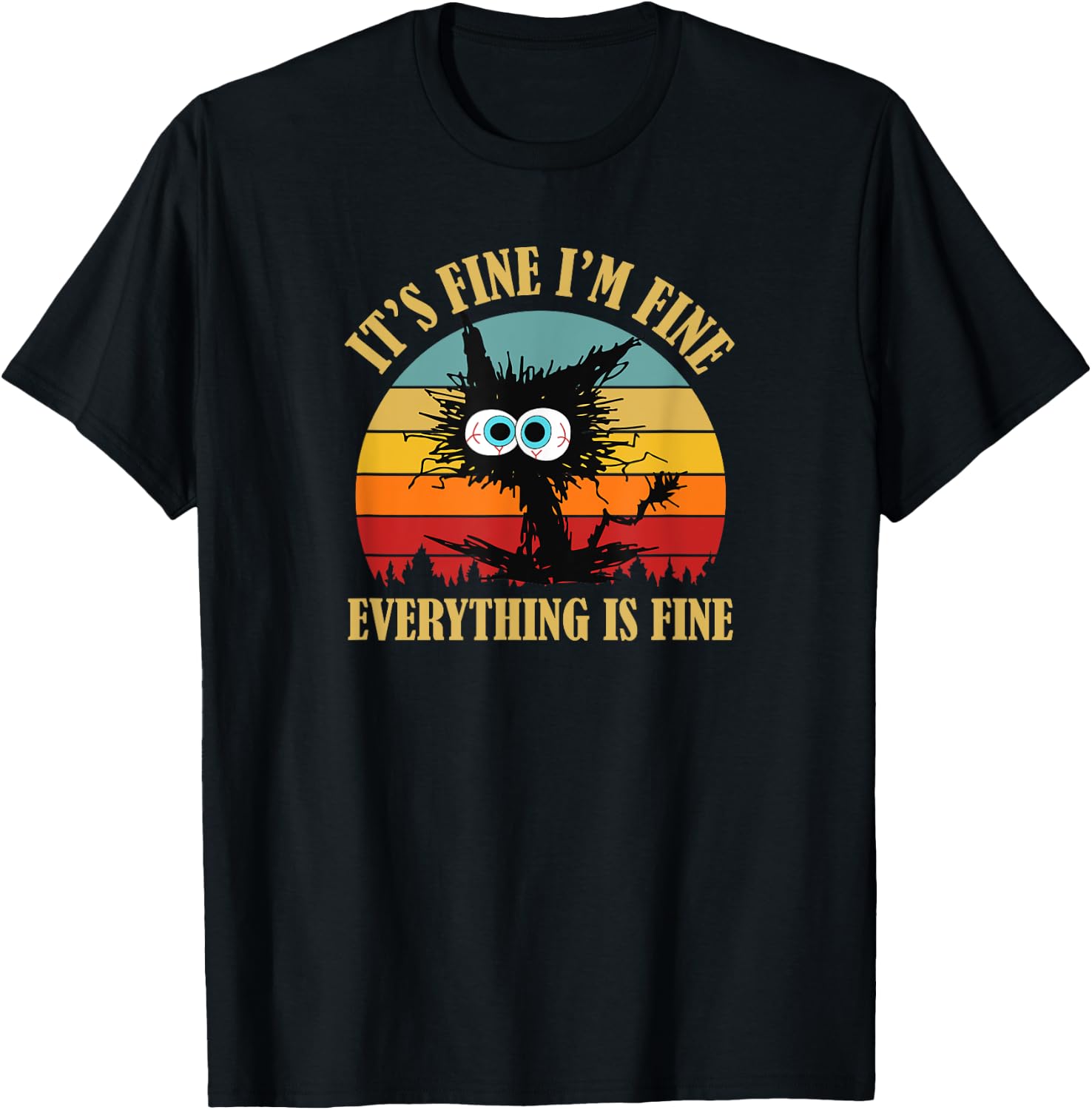 Funny Sarcastic Retro Sunset Cat Apparel -Adults Black Small Classic Fit Short Sleeve T-Shirt - T-Shirt | Black