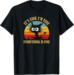 Funny Sarcastic Retro Sunset Cat Apparel -Adults Black Small Classic Fit Short Sleeve T-Shirt - T-Shirt | Black